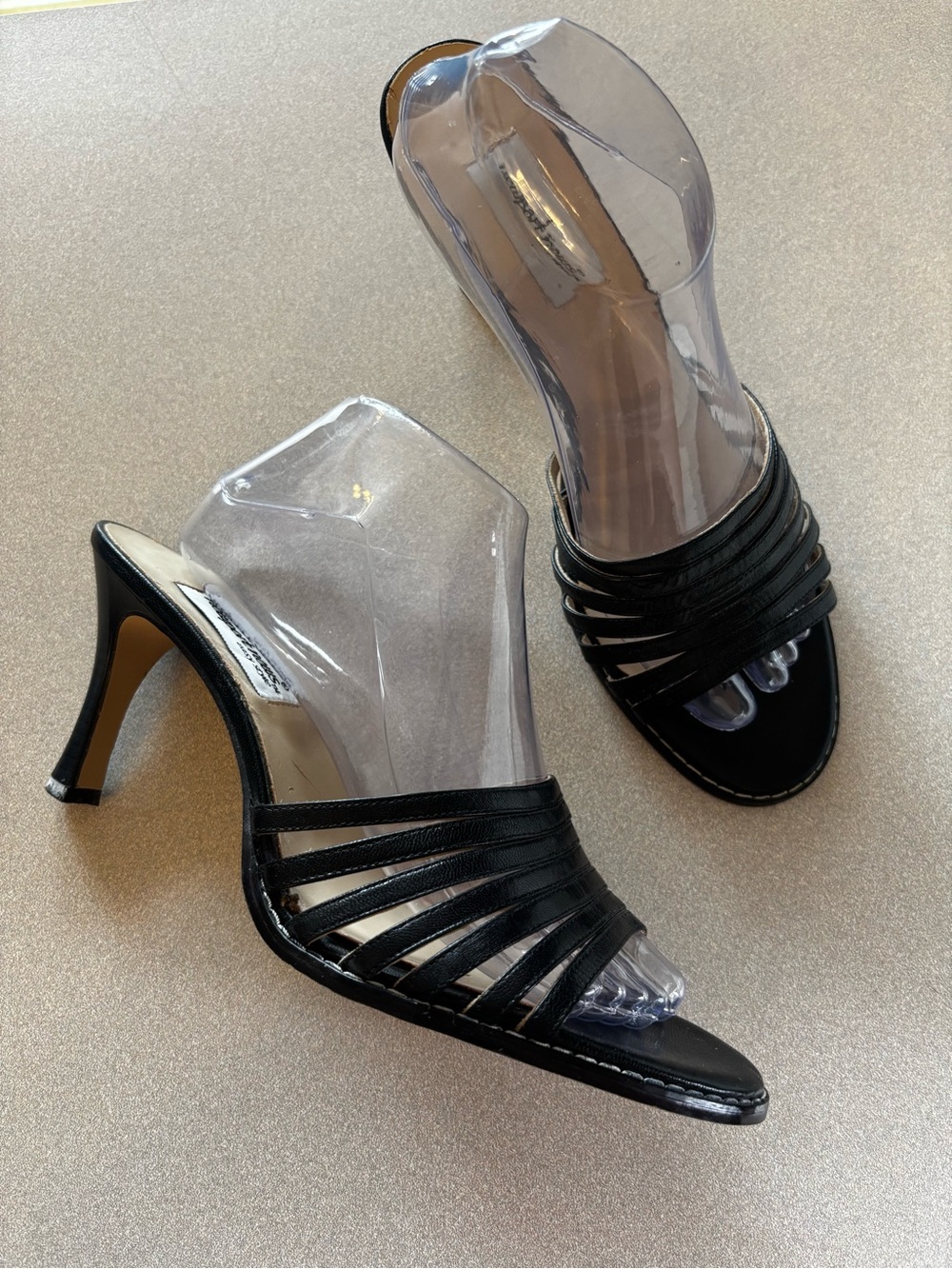 Newport News Black Strappy Kitten Heel Mules